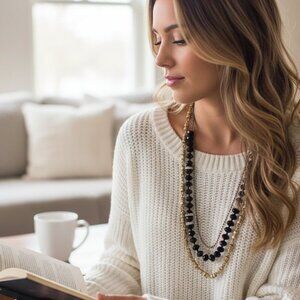 J.Crew Goldtone Black Beads Multiple Strands Layered Necklace